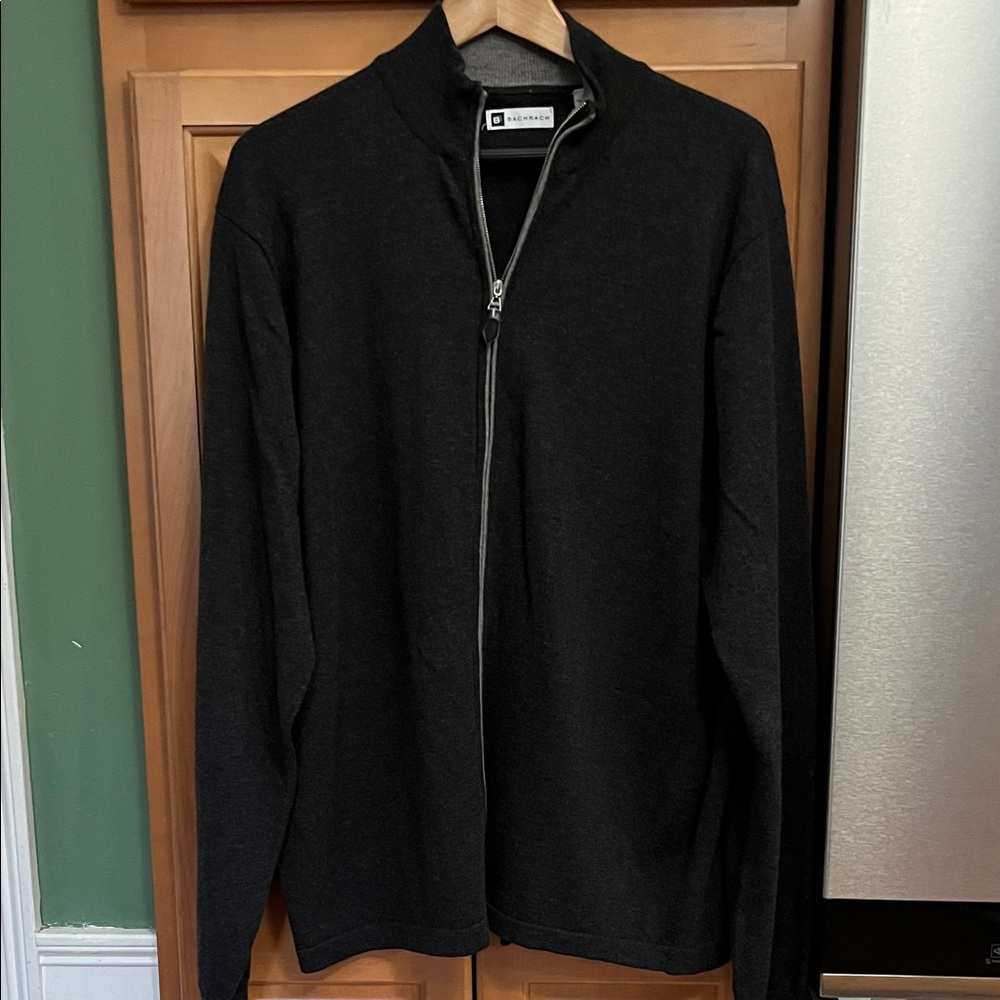 Bachrach  Men's Charcoal Zip-Up Sweater Merino Wool